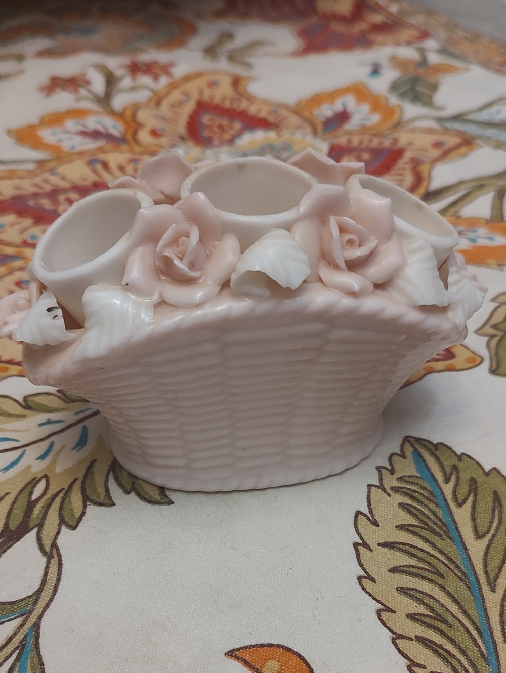 Vintage Pink Porcelain Flower Basket Vase
